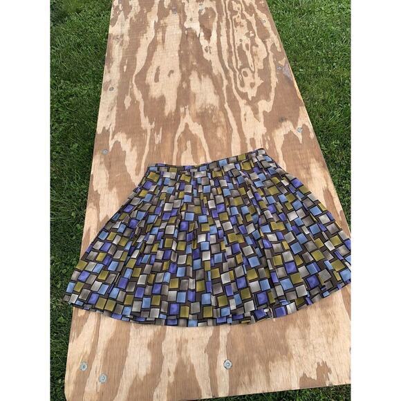 Express Vintage 90s Green Blue Windowpane Geometric Skirt Size 13/14 - Picture 1 of 5